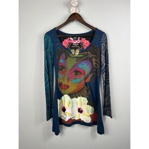 DESIGUAL Women's Cirque Du Soleil Top Tunic XS Long Sleeve Bling‎ Applique Art